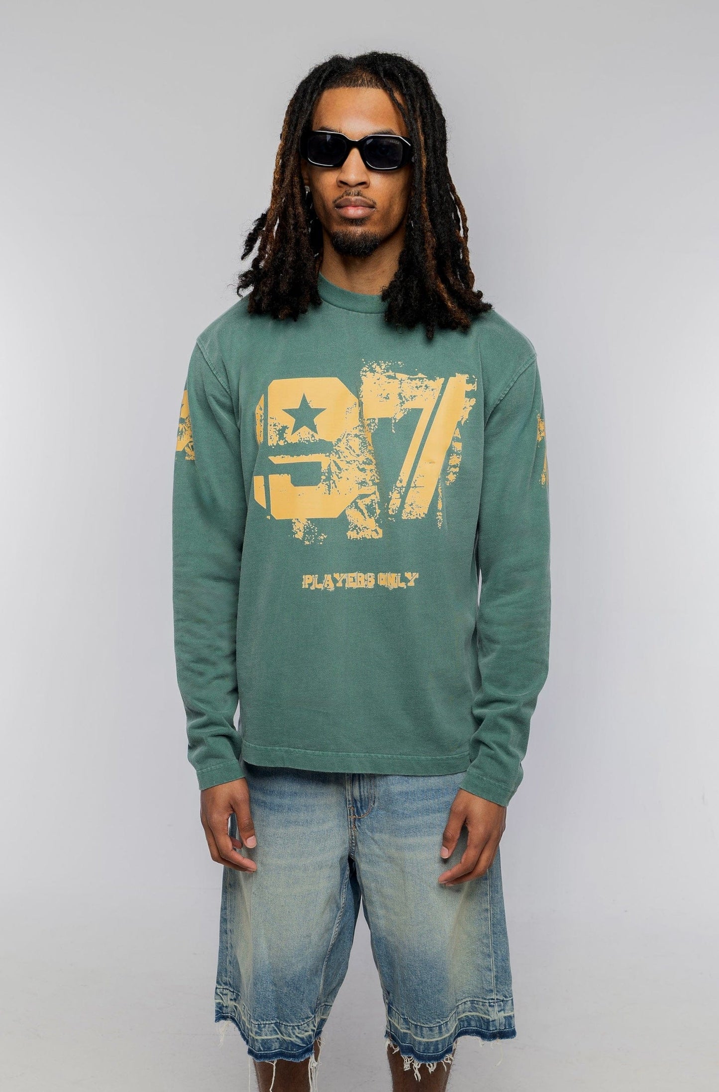 PLAYERS ONLY WASHED FORREST GREEN DISTRESSED 97 JERSEY LONG SLEEVE - Kick Game