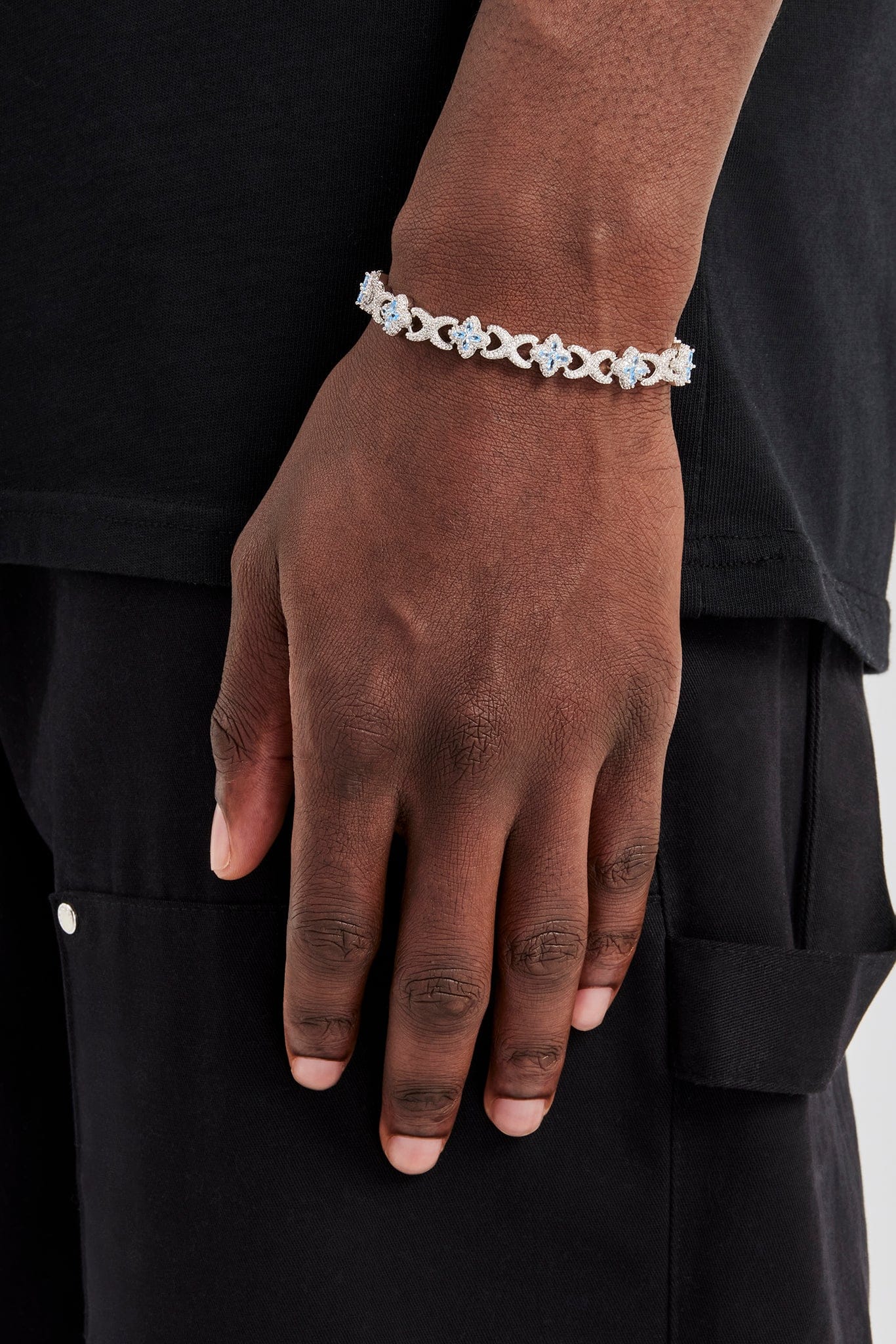 Cernucci Iced Blue Baguette Motif Infinity Bracelet - 10mm - Kick Game