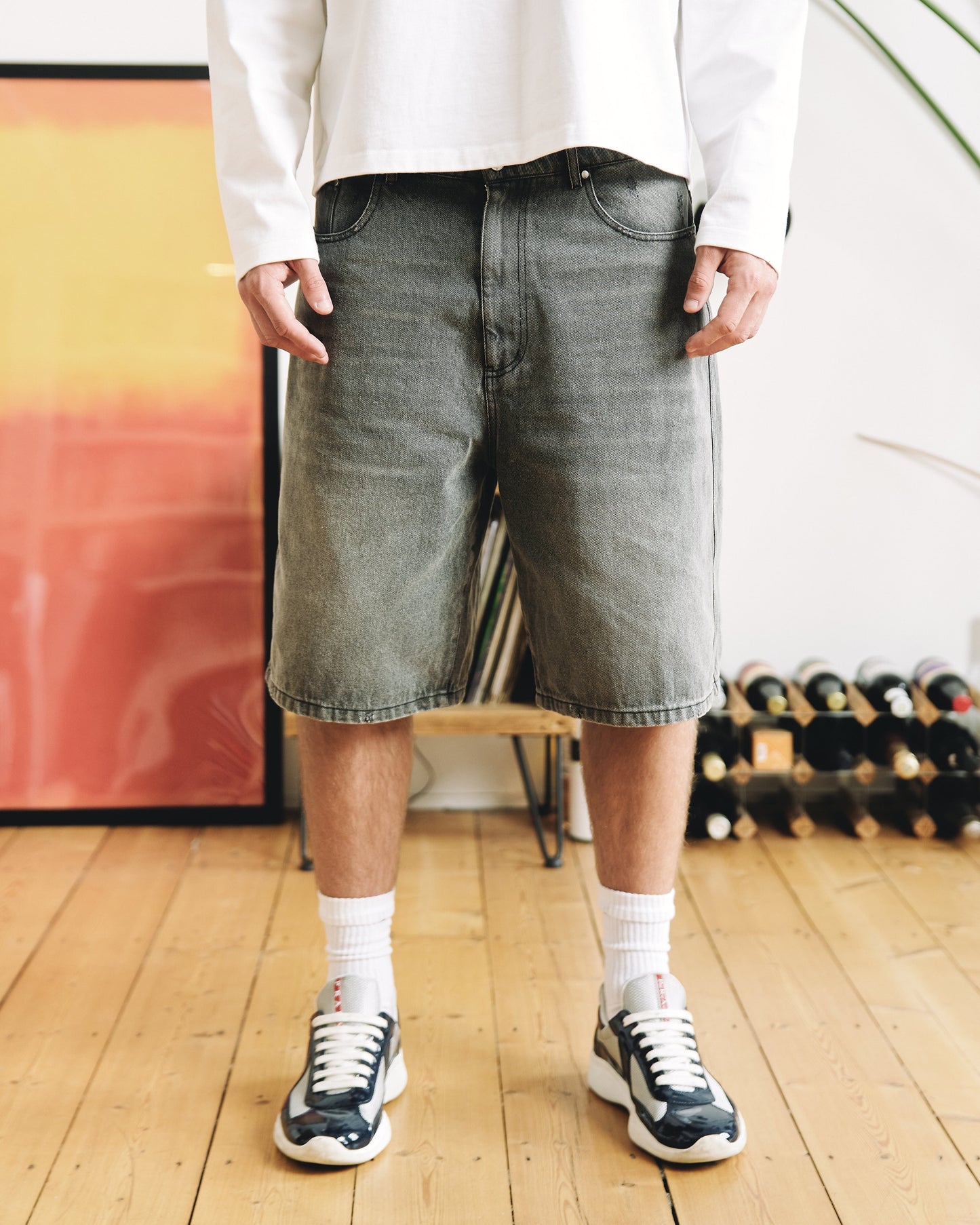 GRAPHITE WASHED DENIM JORTS - Kick Game