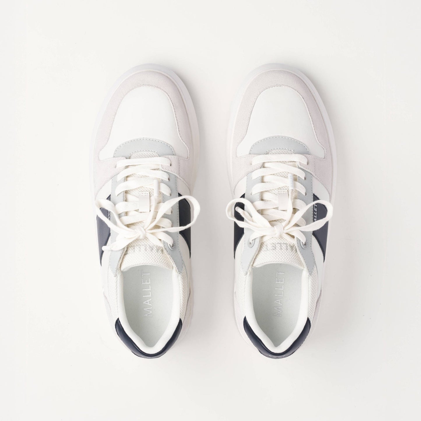 MALLET Hoxton Lite Men's White Navy Leather Trainers - Kick Game