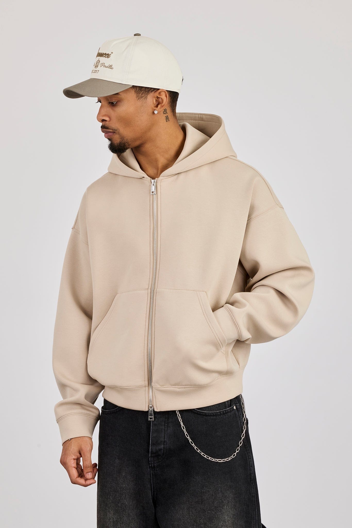 Scuba Zip Through Boxy Hoodie - Stone - Kick Game