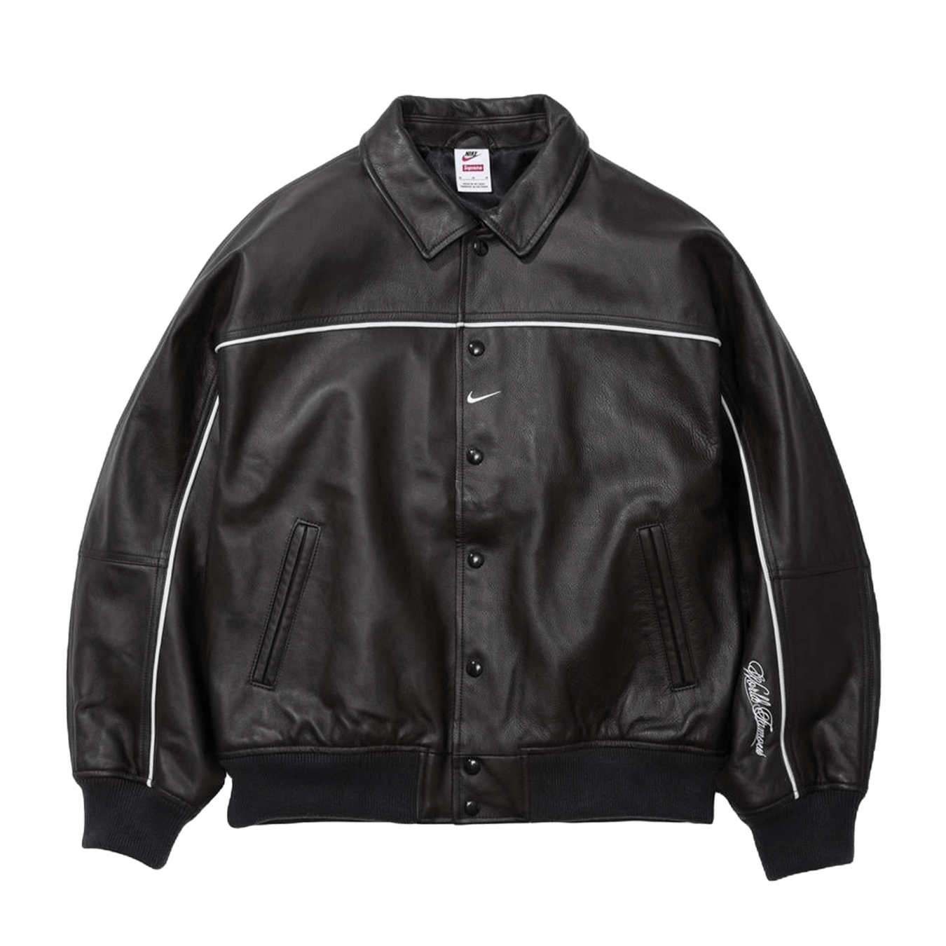 Supreme x Nike Leather Varsity Jacket 'Black' - Kick Game