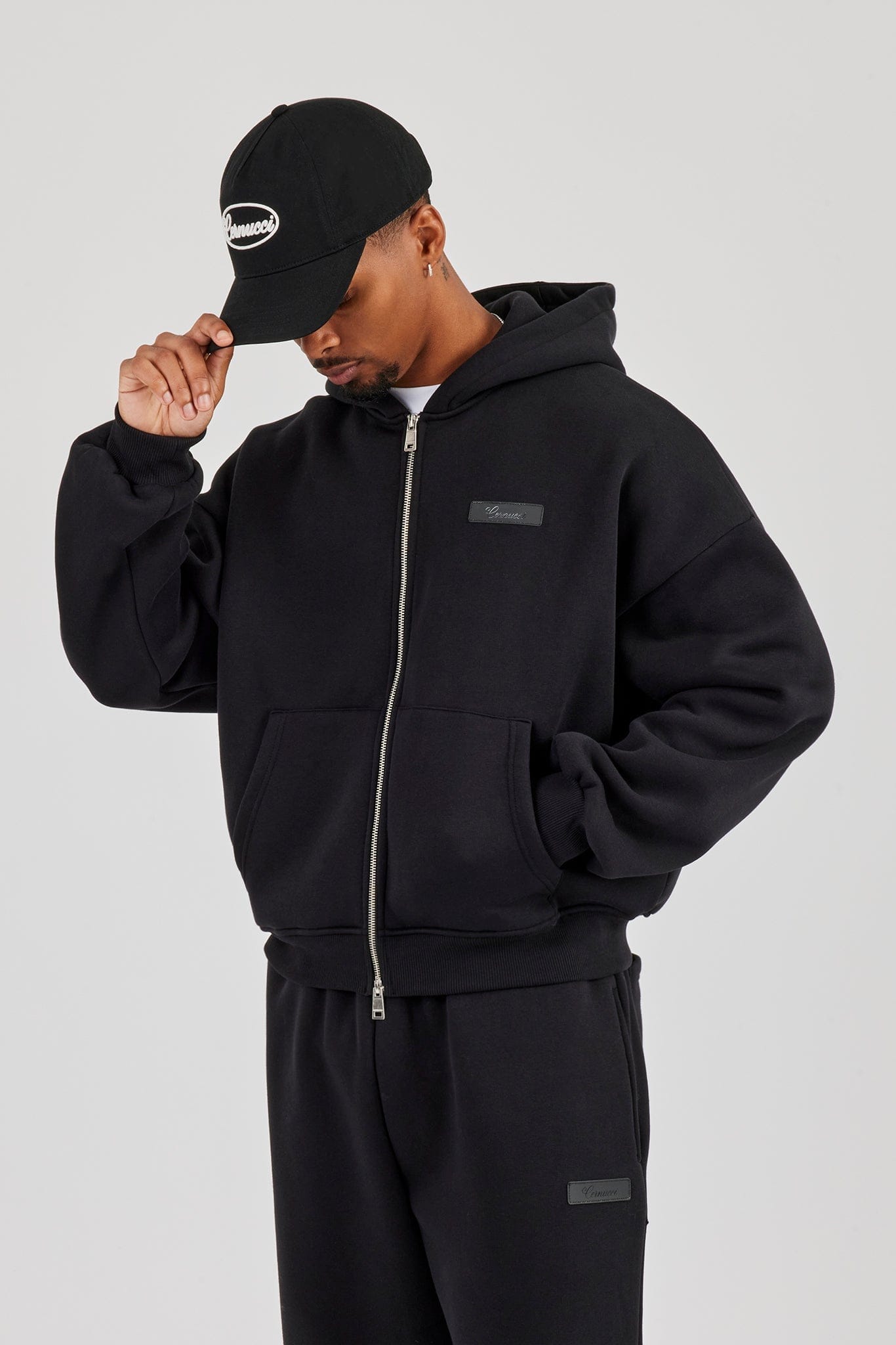 Logo Tab Zip Hoodie Black - Kick Game