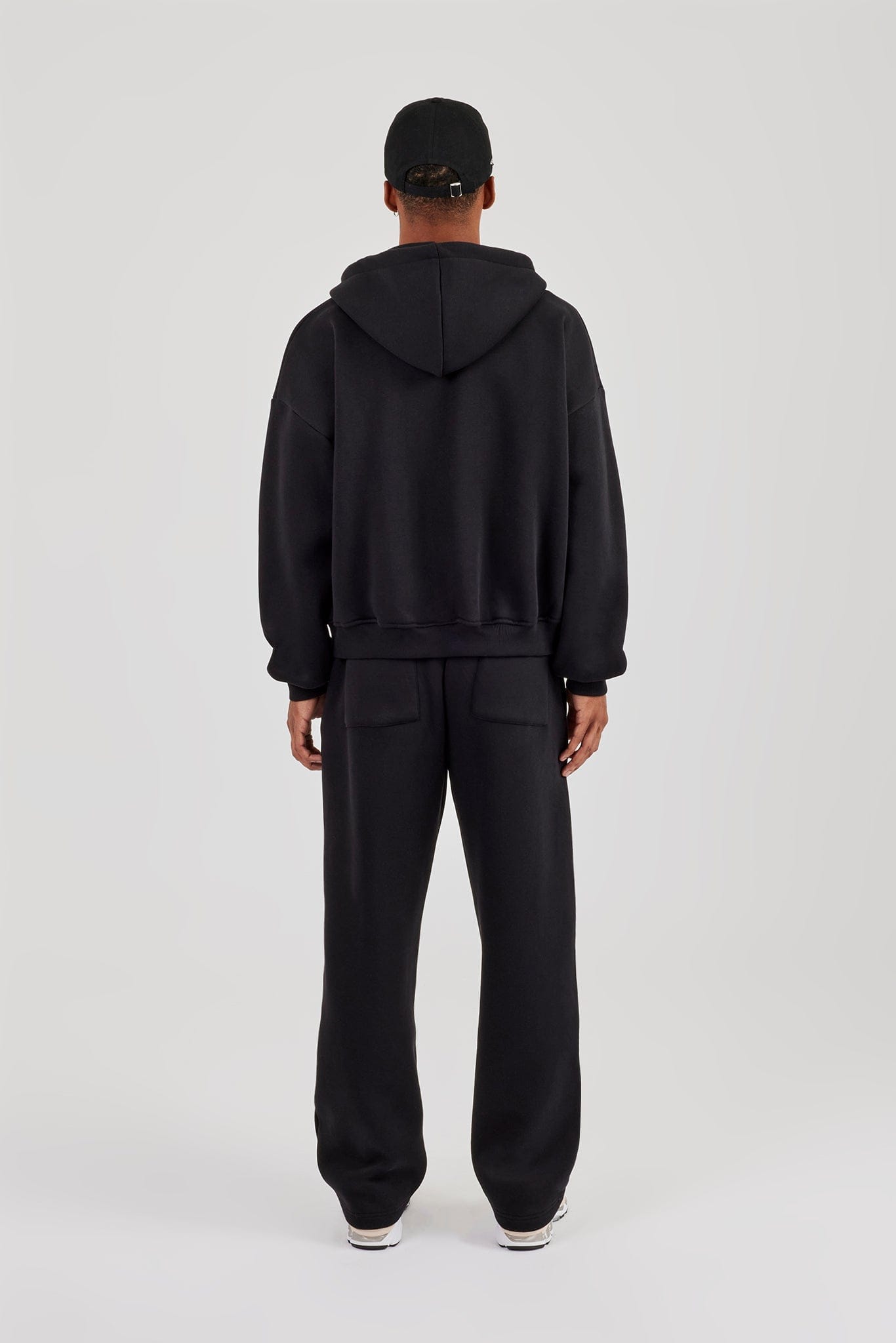 Logo Tab Zip Hoodie & Relaxed Jogger - Black - Kick Game