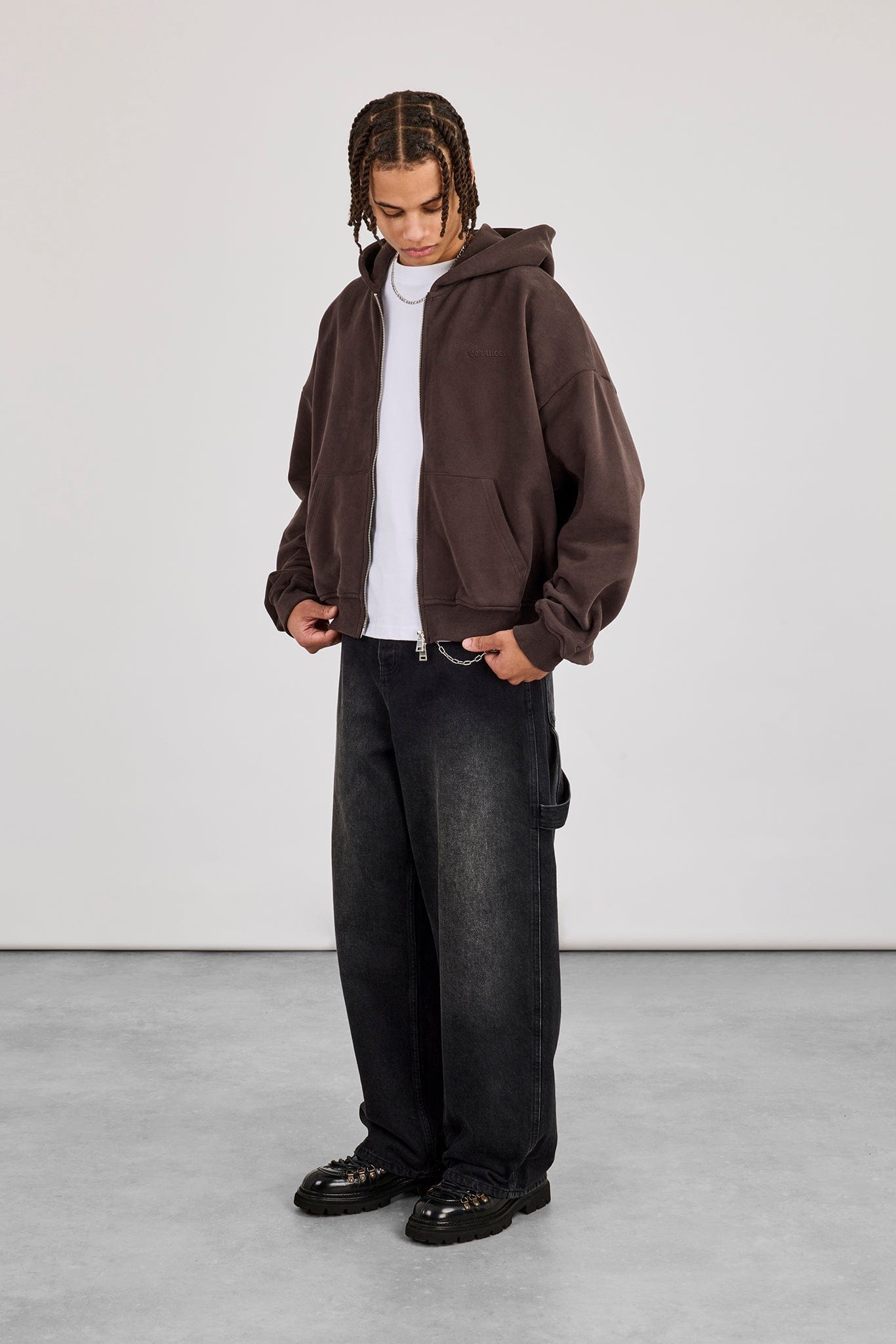 Zip Through Boxy Hoodie - Coffee - Kick Game