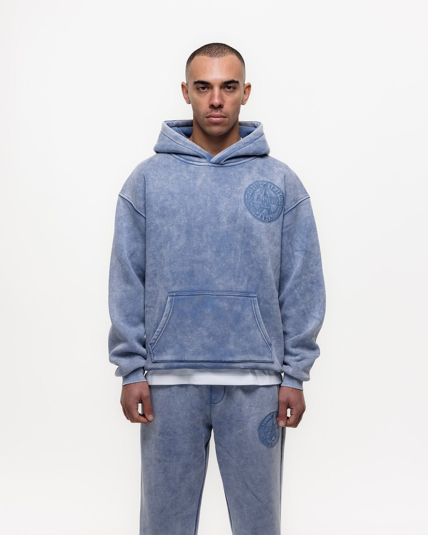 Magiri Embroidered Acid Wash Hoodie 'Washed Blue' - Kick Game