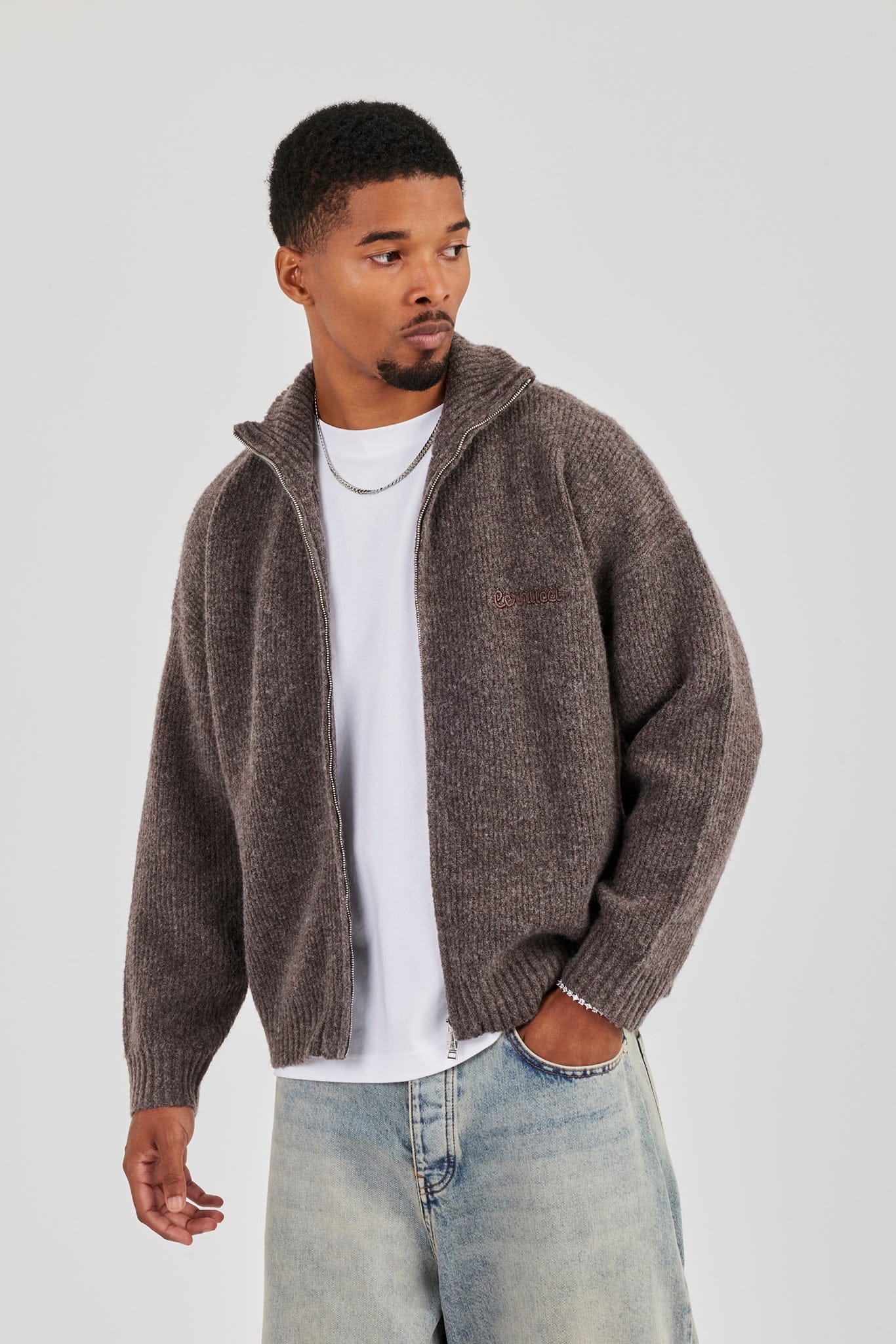 Chunky Knitted Funnel Neck - Mocha - Kick Game