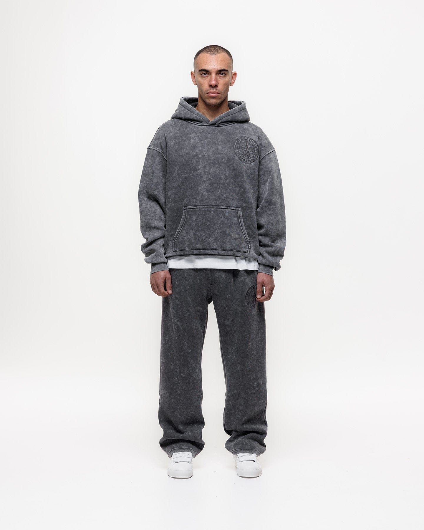 Magiri Embroidered Acid Wash Hoodie 'Washed Grey' - Kick Game