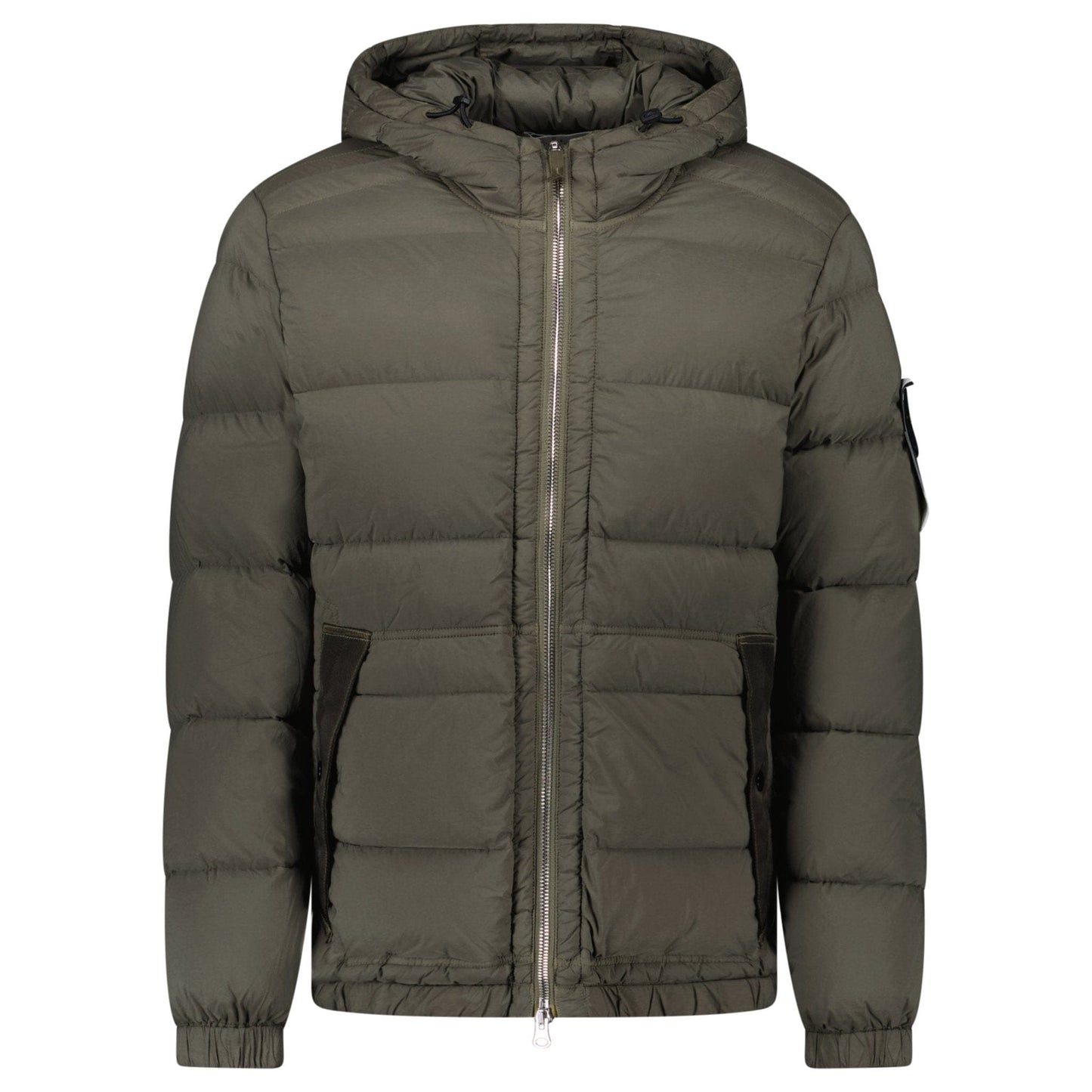 Stone Island Hooded Down Jacket with Seamless Feather Tunnels in Military Green - Kick Game