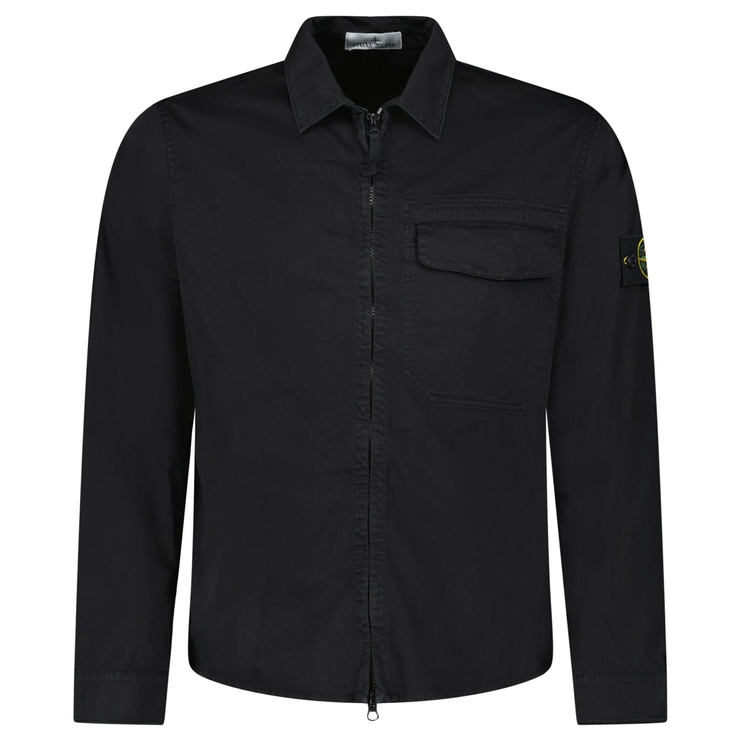 Stone Island Stretch Organic Cotton Satin Overshirt in Black - Kick Game