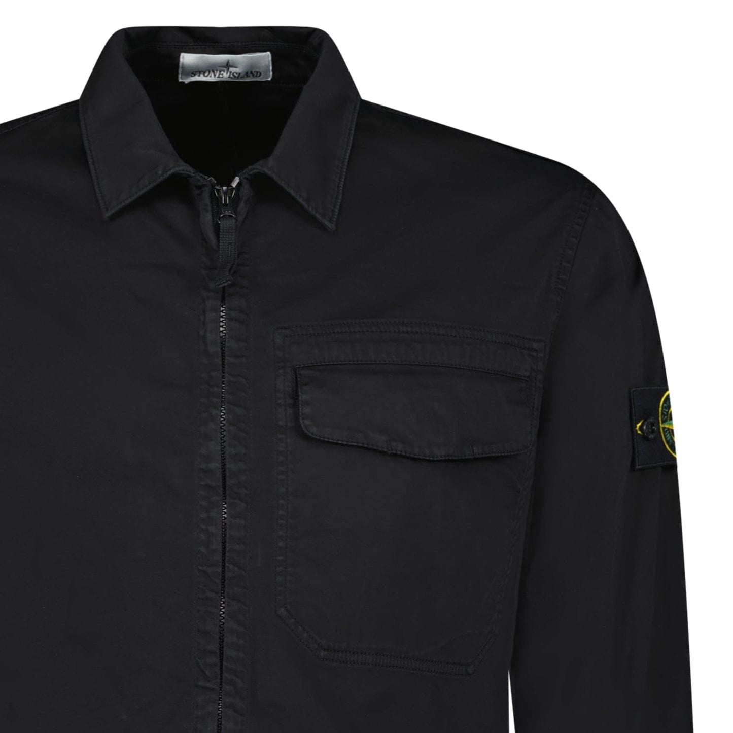 Stone Island Stretch Organic Cotton Satin Overshirt in Black - Kick Game