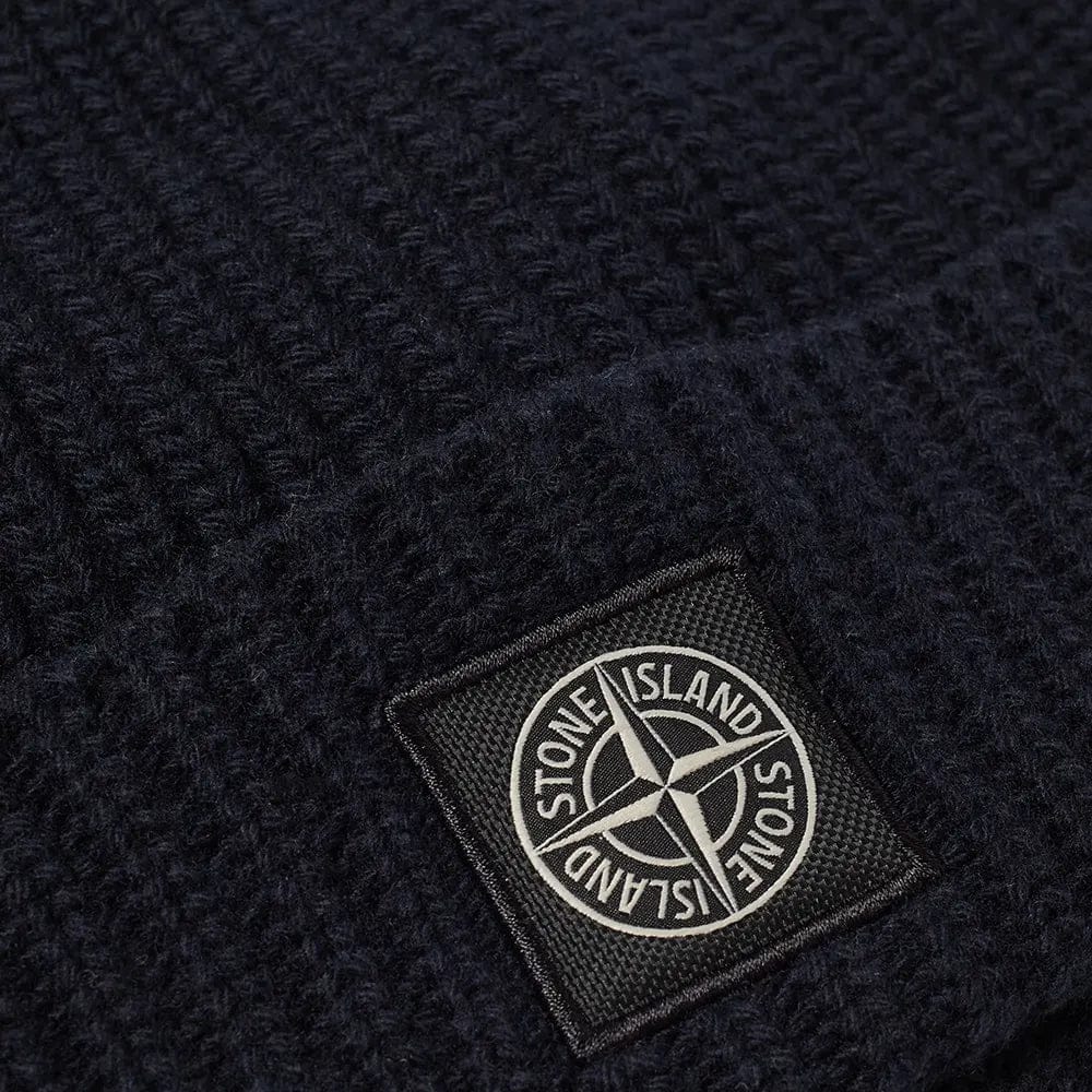 Stone Island Compass Patch Wool Beanie Hat Navy - Kick Game