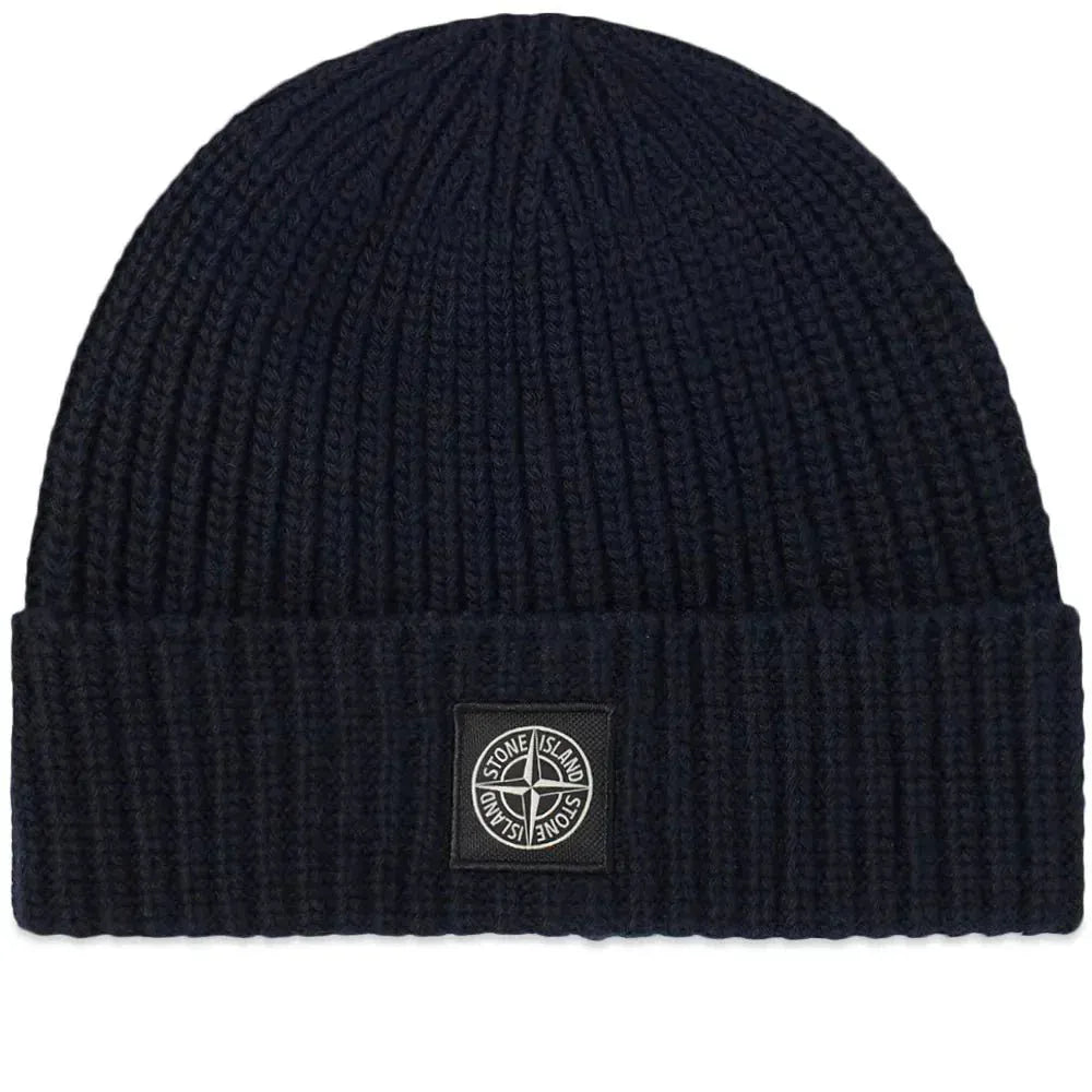 Stone Island Compass Patch Wool Beanie Hat Navy - Kick Game