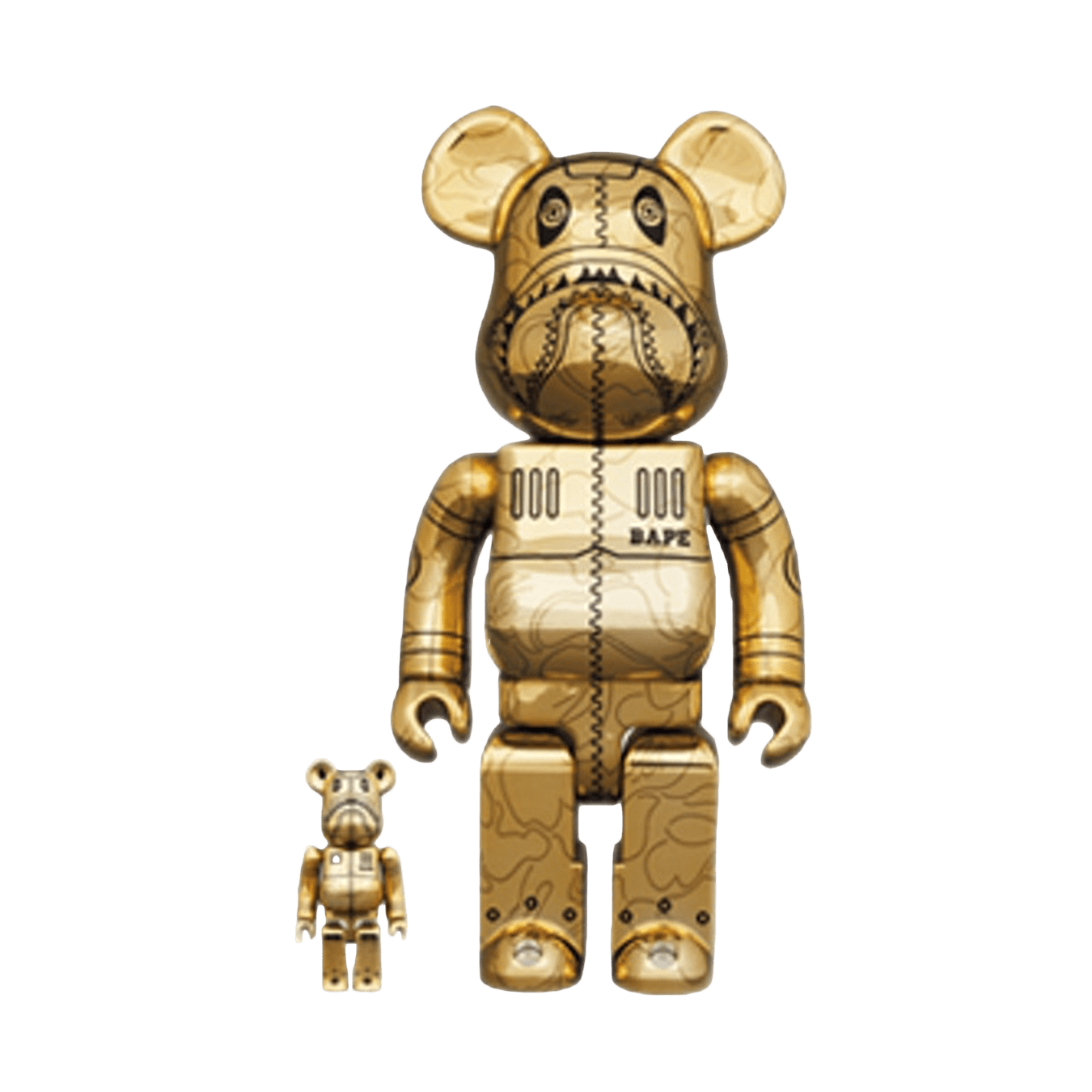 Bearbrick x BAPE x Hajime Sorayama Camo Shark 100% & 400% Set 'Gold' - Kick Game