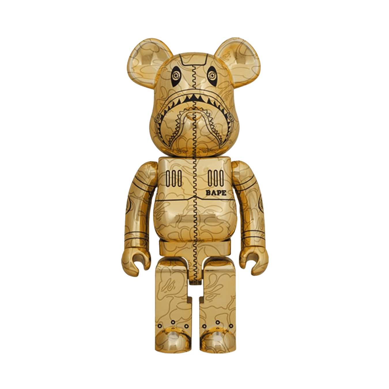 Bearbrick x BAPE x Hajime Sorayama Camo Shark 1000% 'Gold' - Kick Game