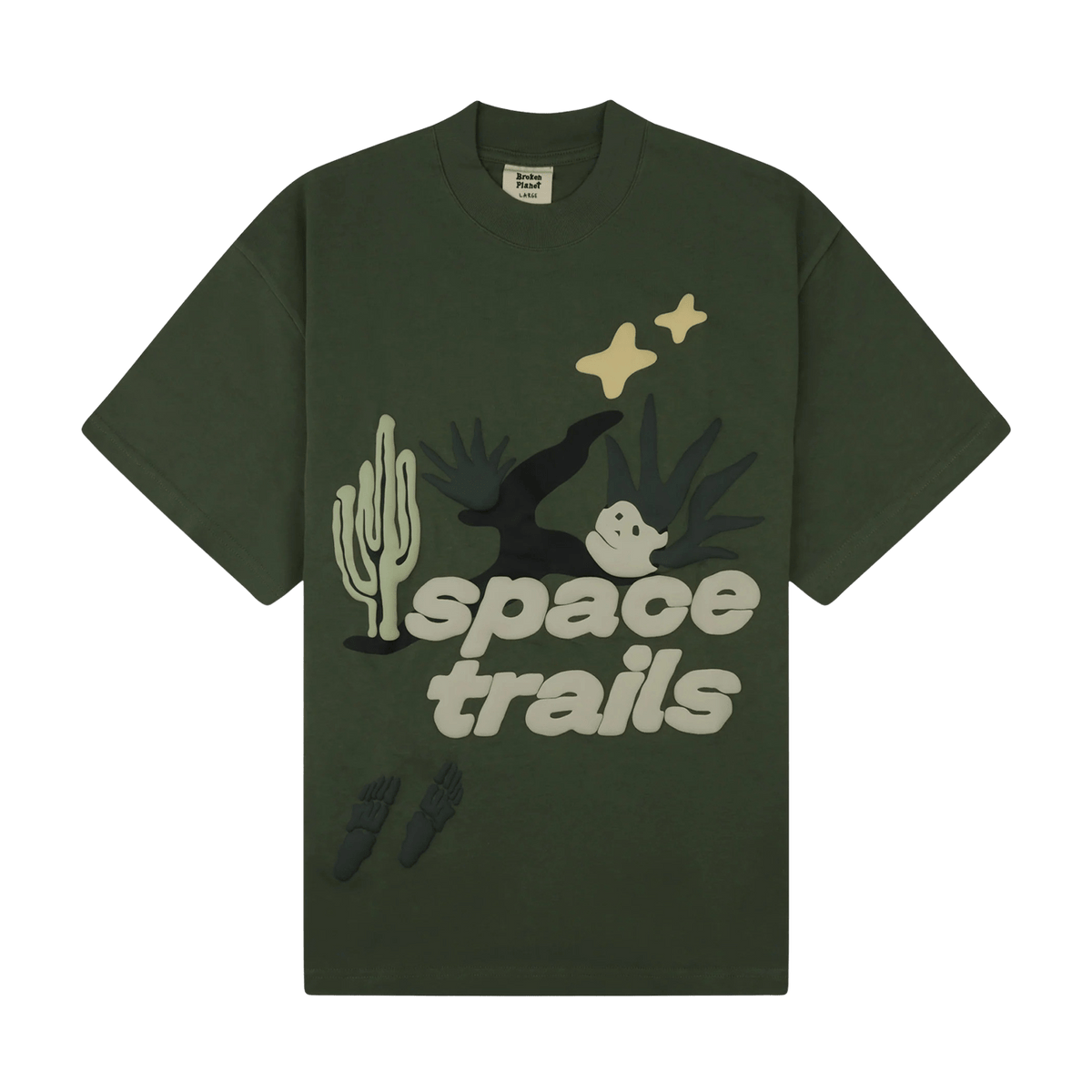Broken Planet Market T Shirt 'Space Trails' - Olive Green - UrlfreezeShops