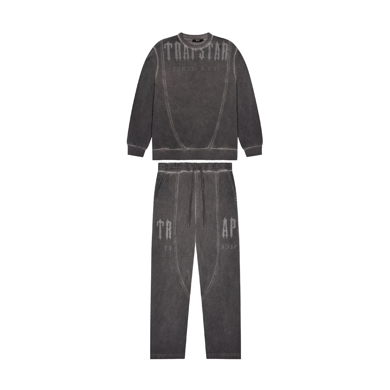 Trapstar Deconstructed Decoded Oil Wash Crew Tracksuit- Grey - Kick Game