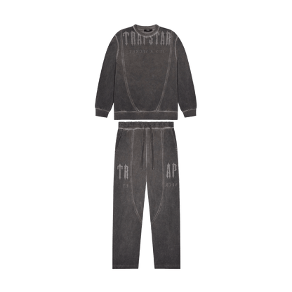 Trapstar Deconstructed Decoded Oil Wash Crew Tracksuit- Grey - Kick Game