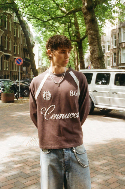 Long Sleeve Contrast Panel T-Shirt - Coffee - Kick Game