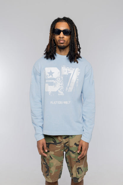 PLAYERS ONLY WASHED SKY BLUE DISTRESSED 97 JERSEY LONG SLEEVE - Kick Game