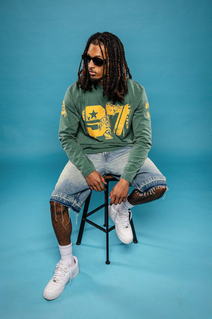 PLAYERS ONLY WASHED FORREST GREEN DISTRESSED 97 JERSEY LONG SLEEVE - Kick Game