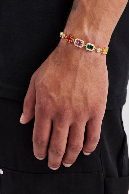 Cernucci Multi Gemstone Motif Bracelet - Gold - 10mm - Kick Game