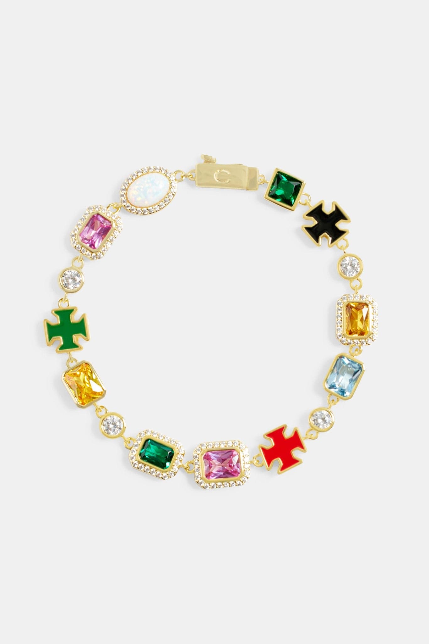 Cernucci Multi Gemstone Motif Bracelet - Gold - 10mm - Kick Game