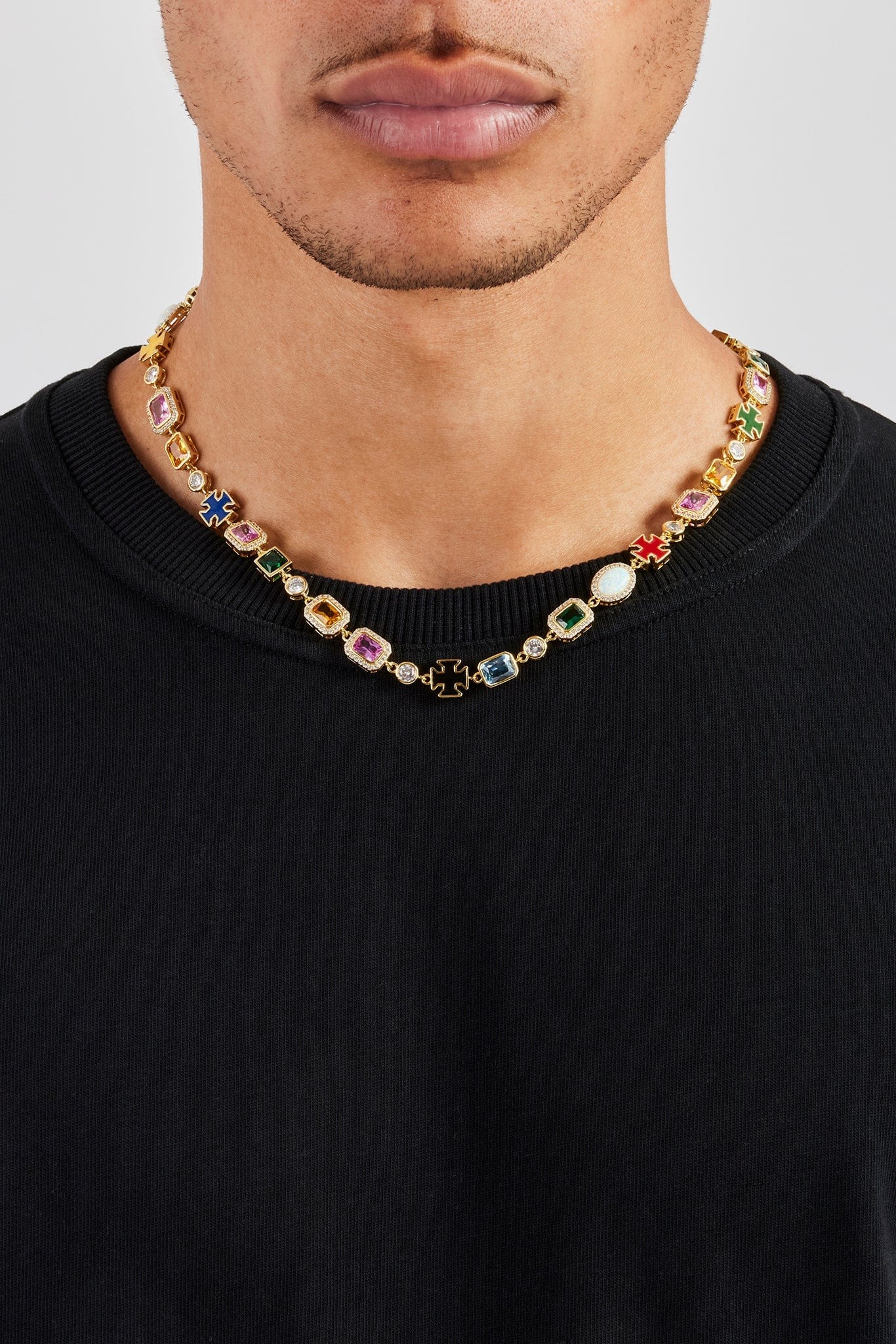 Cernucci Multi Gemstone Motif Necklace - Gold - 10mm - Kick Game