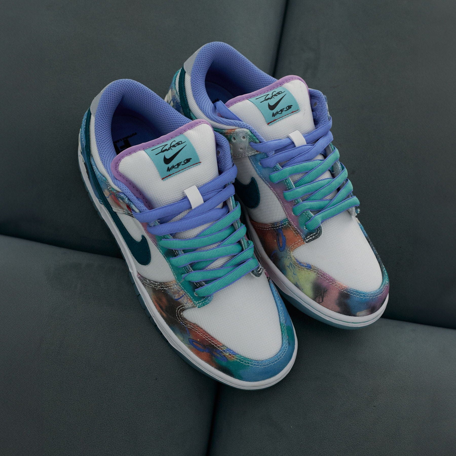 Futura Laboratories x Nike Dunk SB Low 'Bleached Aqua' - Kick Game