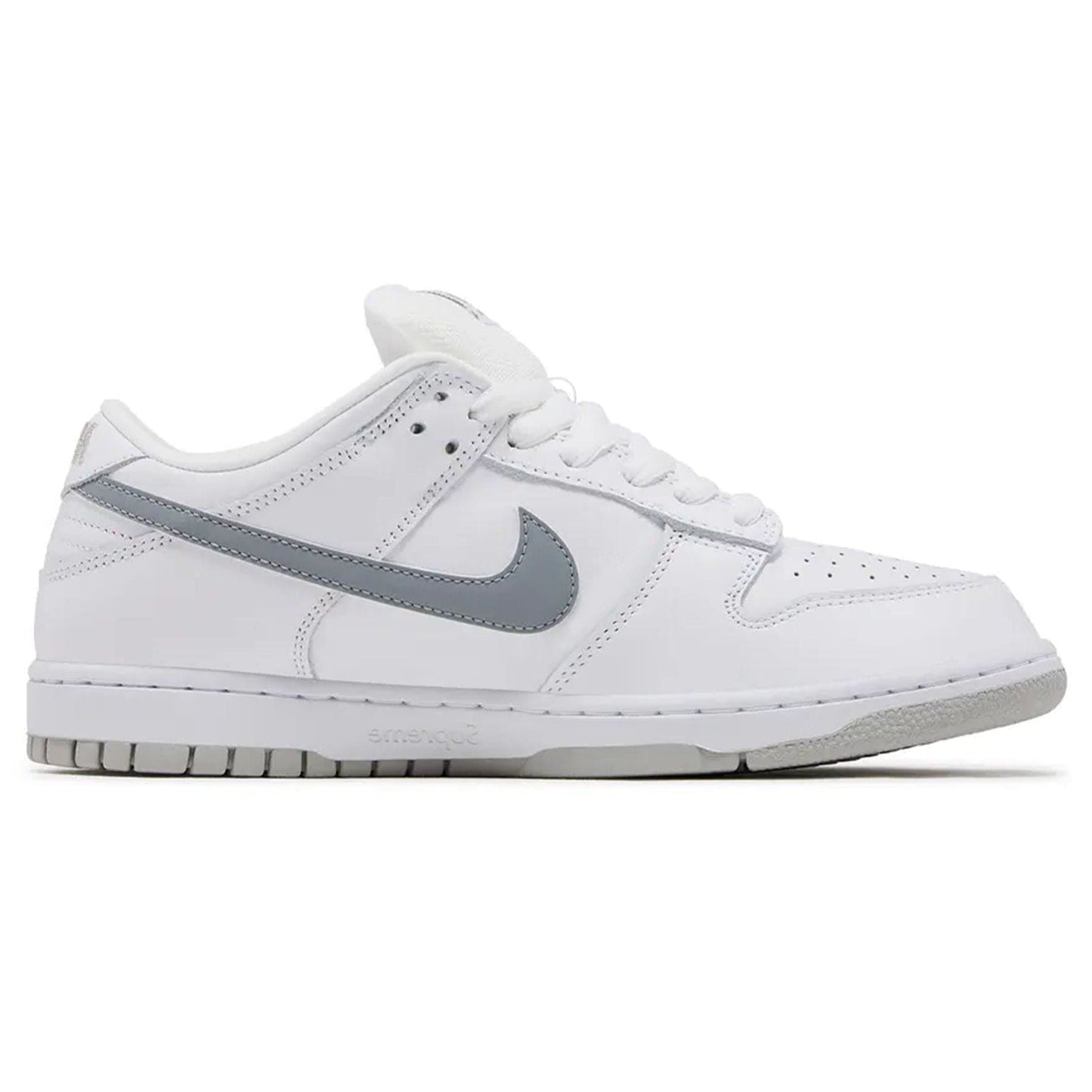 Nike Dunk Low SB x Supreme 'White Metallic Silver' - Kick Game