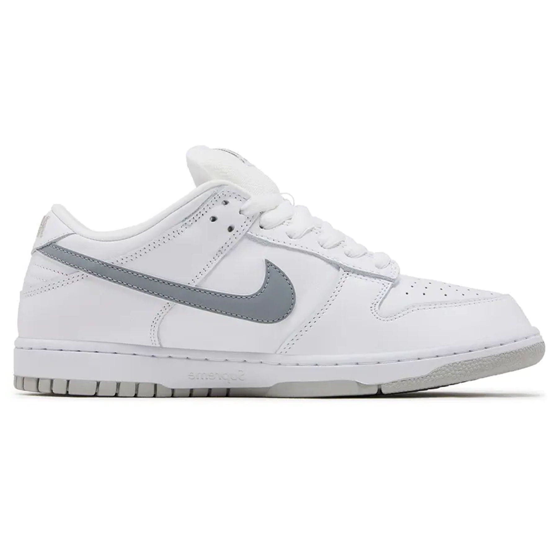 Nike Dunk Low SB x Supreme 'White Metallic Silver' - Kick Game