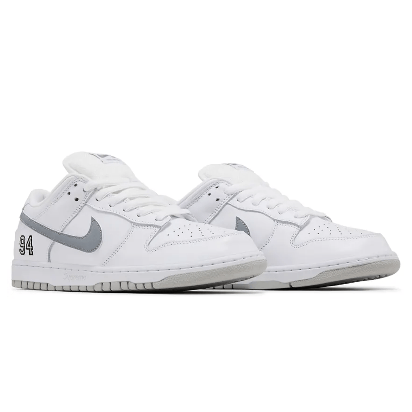 Nike Dunk Low SB x Supreme 'White Metallic Silver' - Kick Game