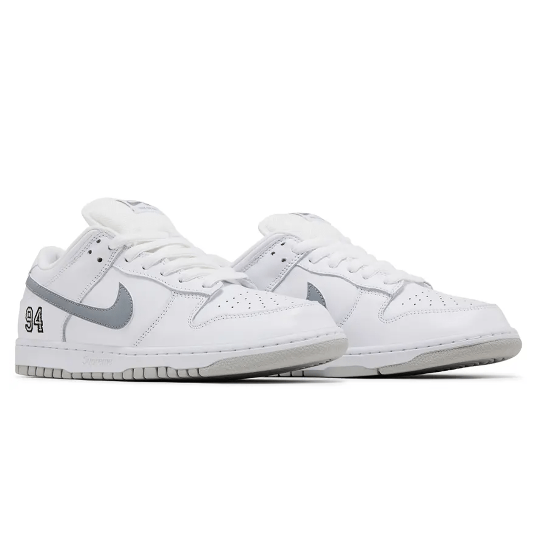 Nike Dunk Low SB x Supreme 'White Metallic Silver' - Kick Game