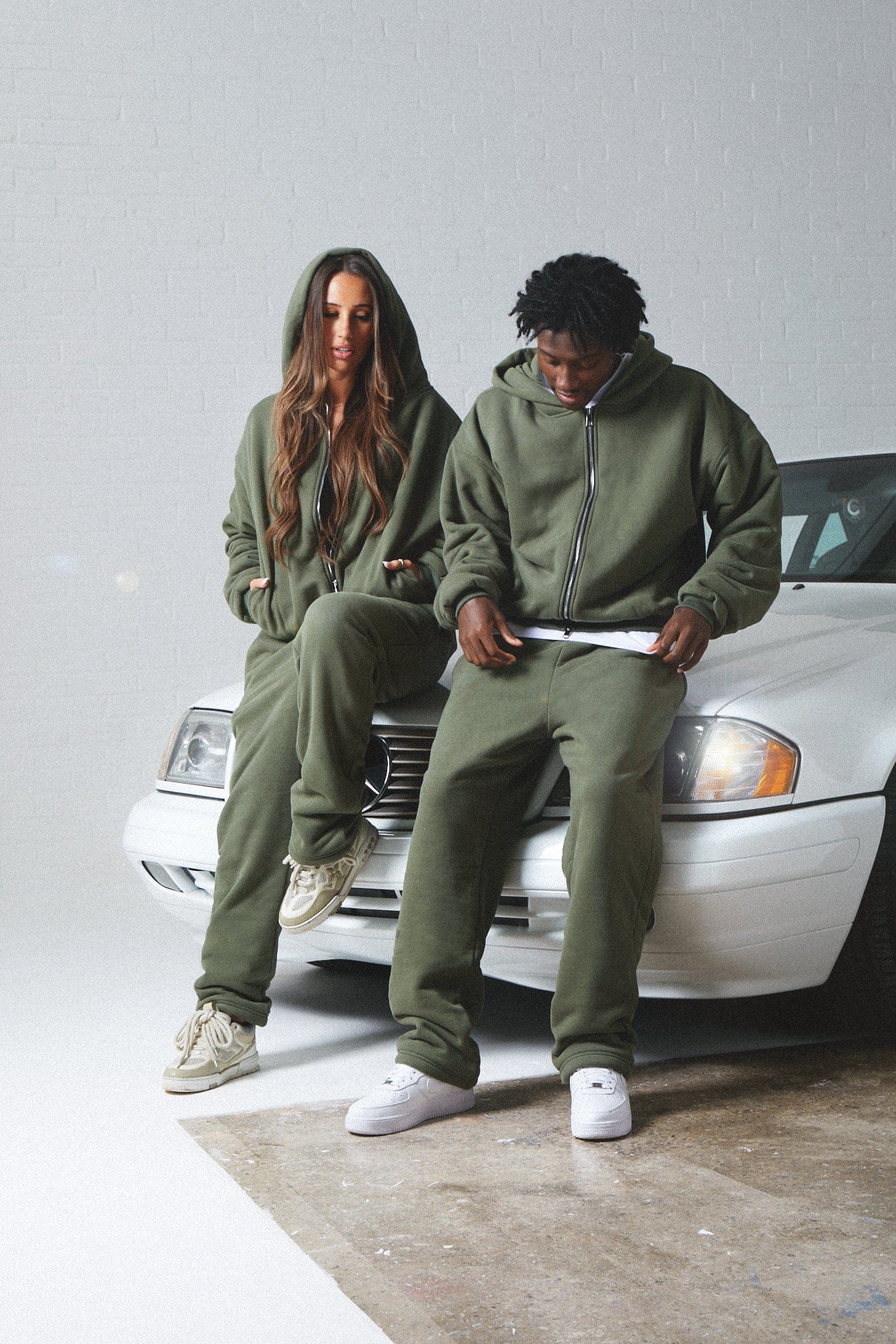 KAIZEN MARKET DOUBLE LAYERED ZIP HOODIE MILITARY - Kick Game