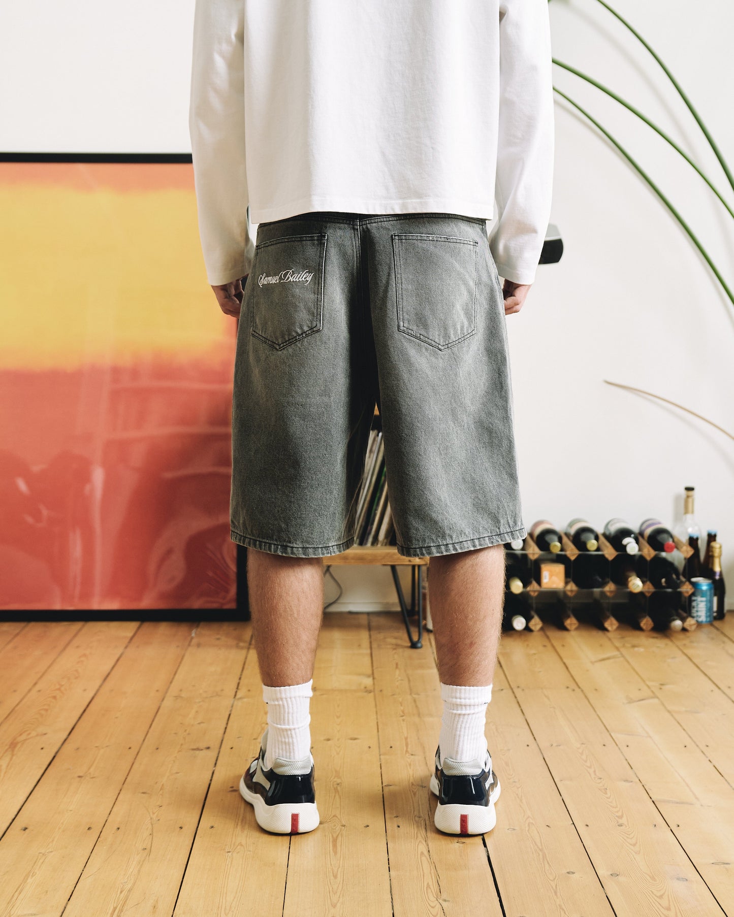 GRAPHITE WASHED DENIM JORTS - Kick Game
