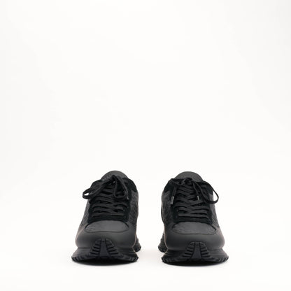 MALLET Popham Men's Black Tumbled Leather Monogram Trainers - Kick Game