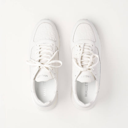 MALLET Popham Men's White Tumbled Leather Monogram Trainers - Kick Game