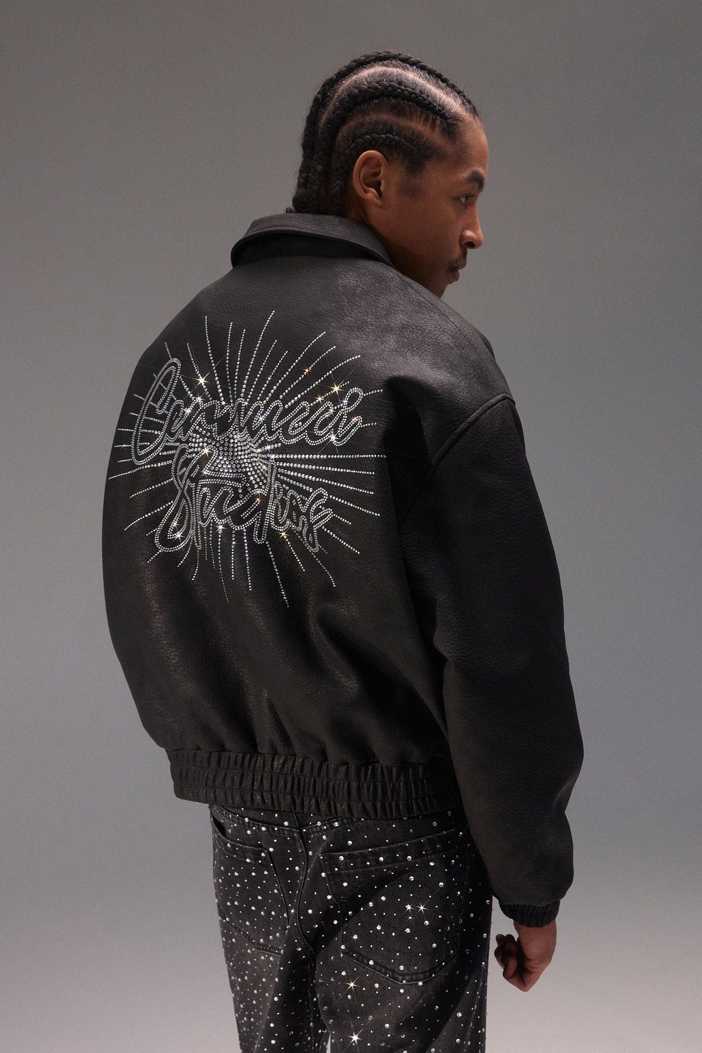 Cernucci Rhinestone Studios PU Bomber Jacket - Kick Game