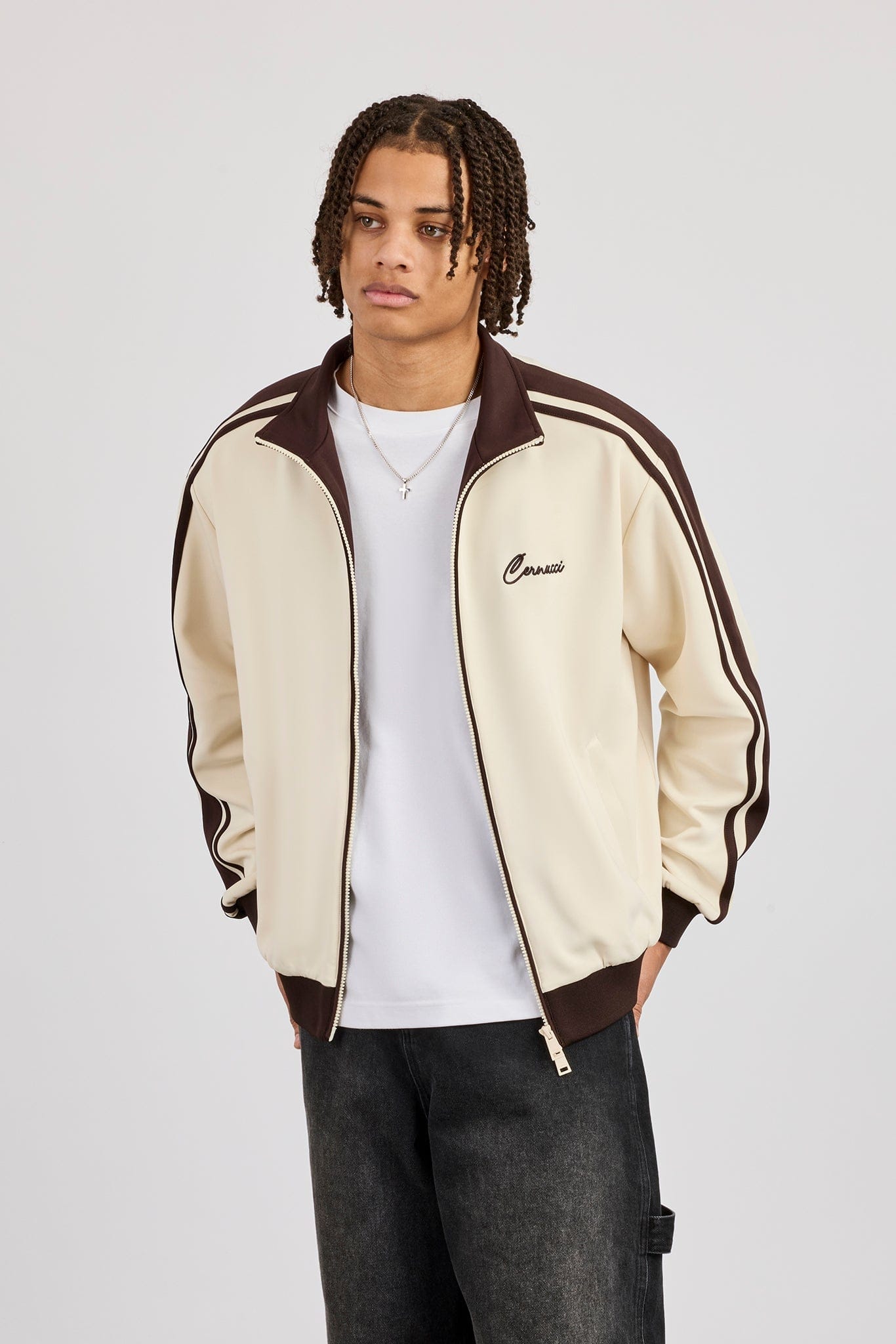 Mens Contrast Detail Track Top - Off White - Kick Game