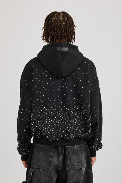 Cernucci Mens Boxy Rhinestone Hoodie - Black - Kick Game