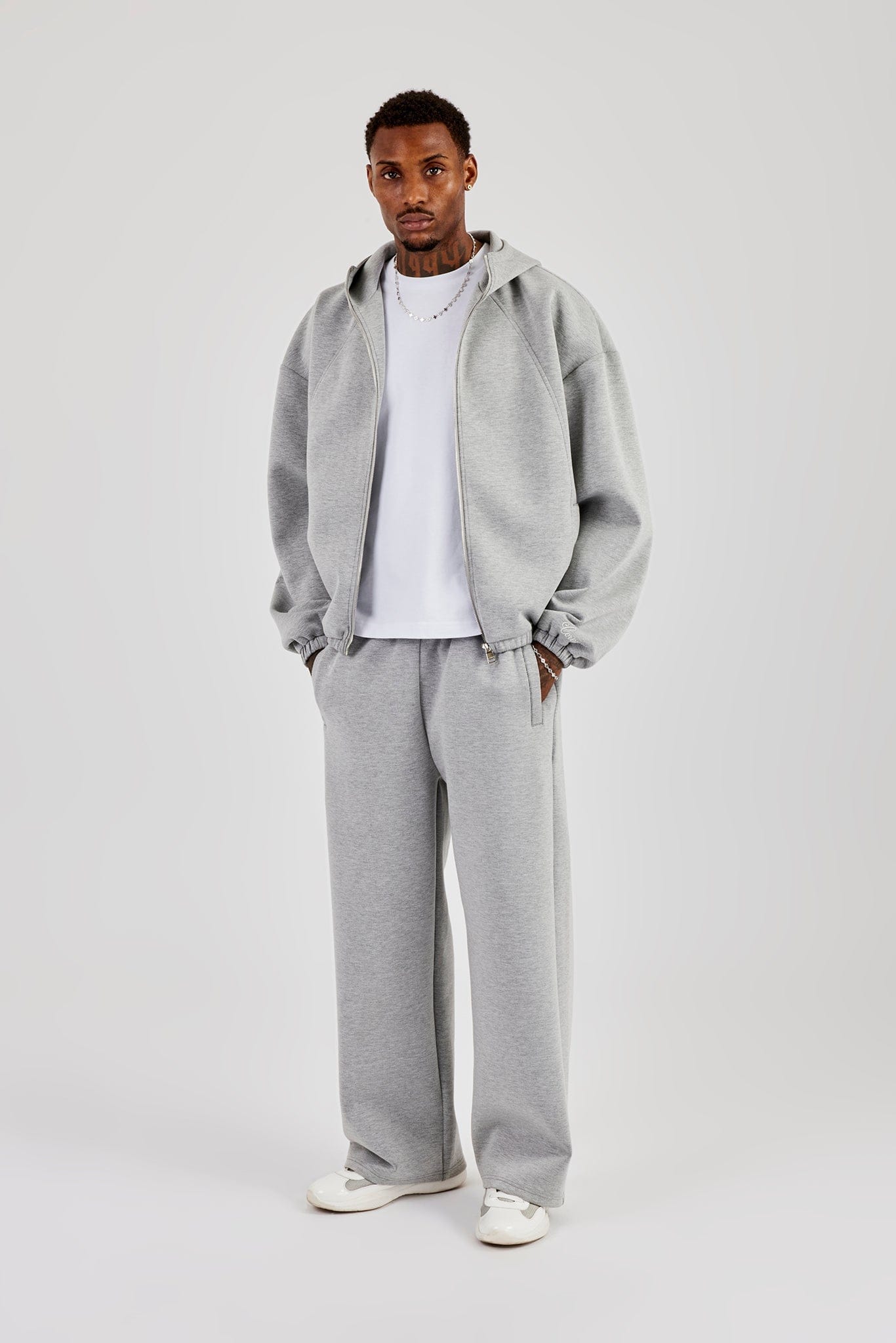 Zip Hooded Panelled Scuba Jacket & Baggy Fit Trouser - Grey - Kick Game
