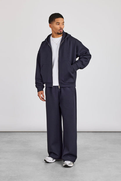 Scuba Zip Through Boxy Hoodie & Baggy Fit Trouser - Navy - Kick Game