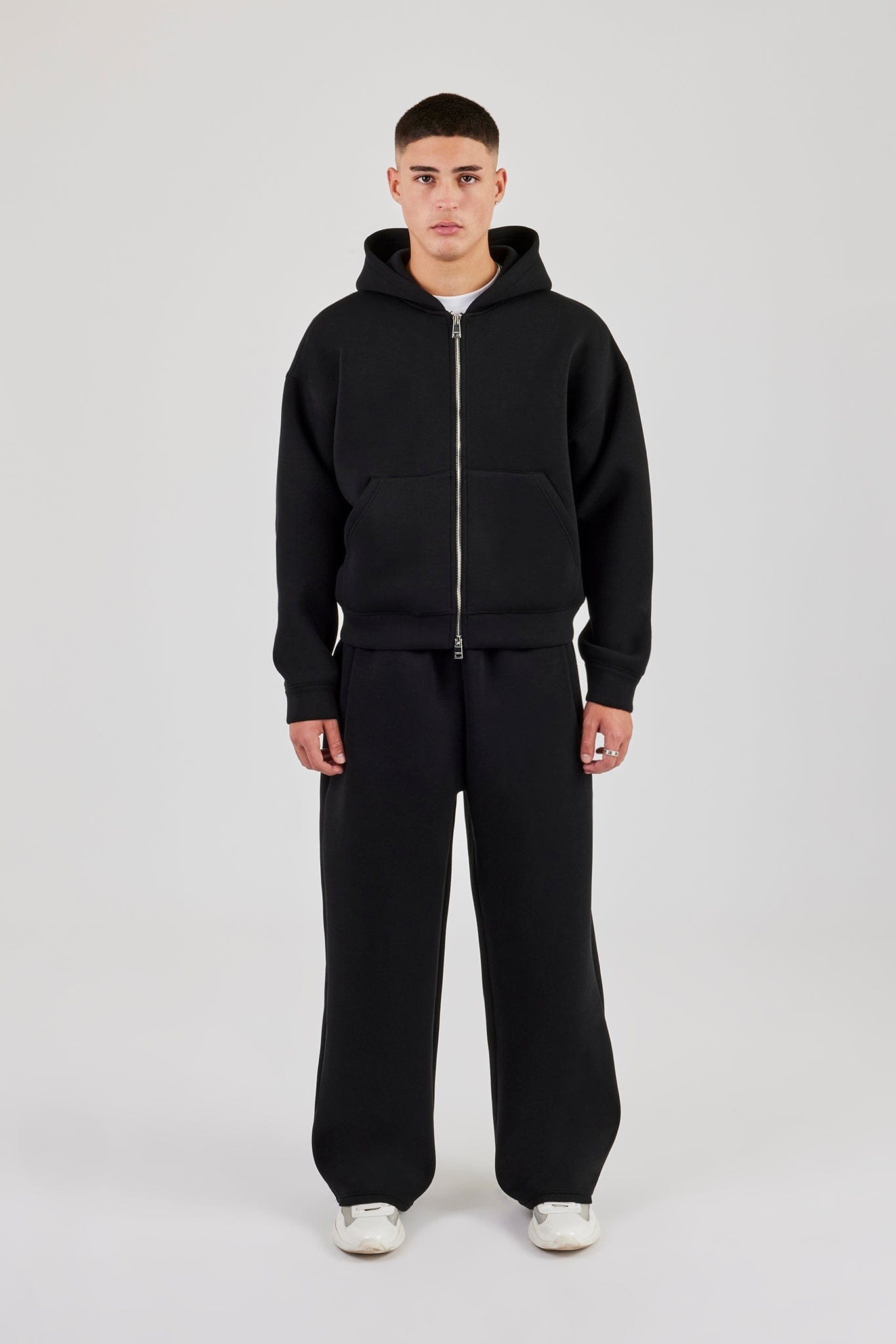 Scuba Zip Through Boxy Hoodie & Baggy Fit Trouser - Black - Kick Game
