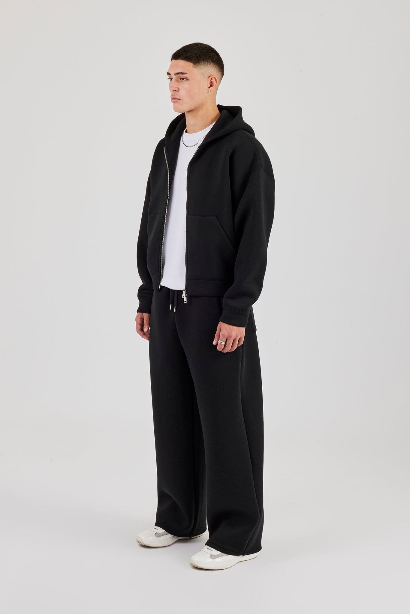 Scuba Zip Through Boxy Hoodie & Baggy Fit Trouser - Black - Kick Game