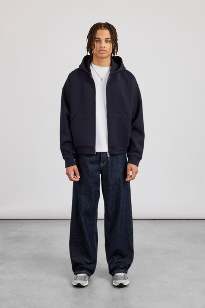 Scuba Zip Through Boxy Hoodie - Navy - Kick Game