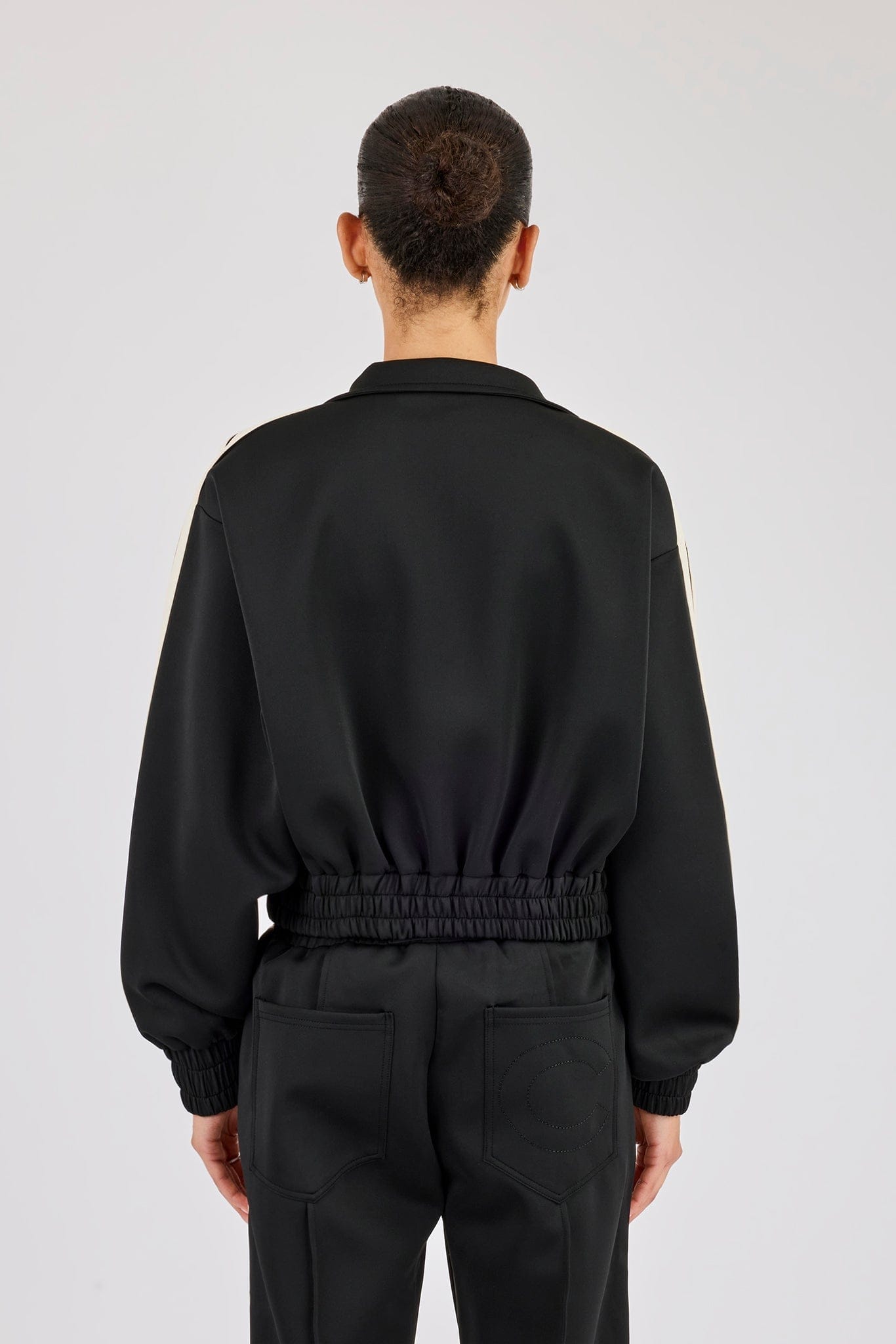 Taping Cropped Funnel Neck Jacket - Black - Kick Game