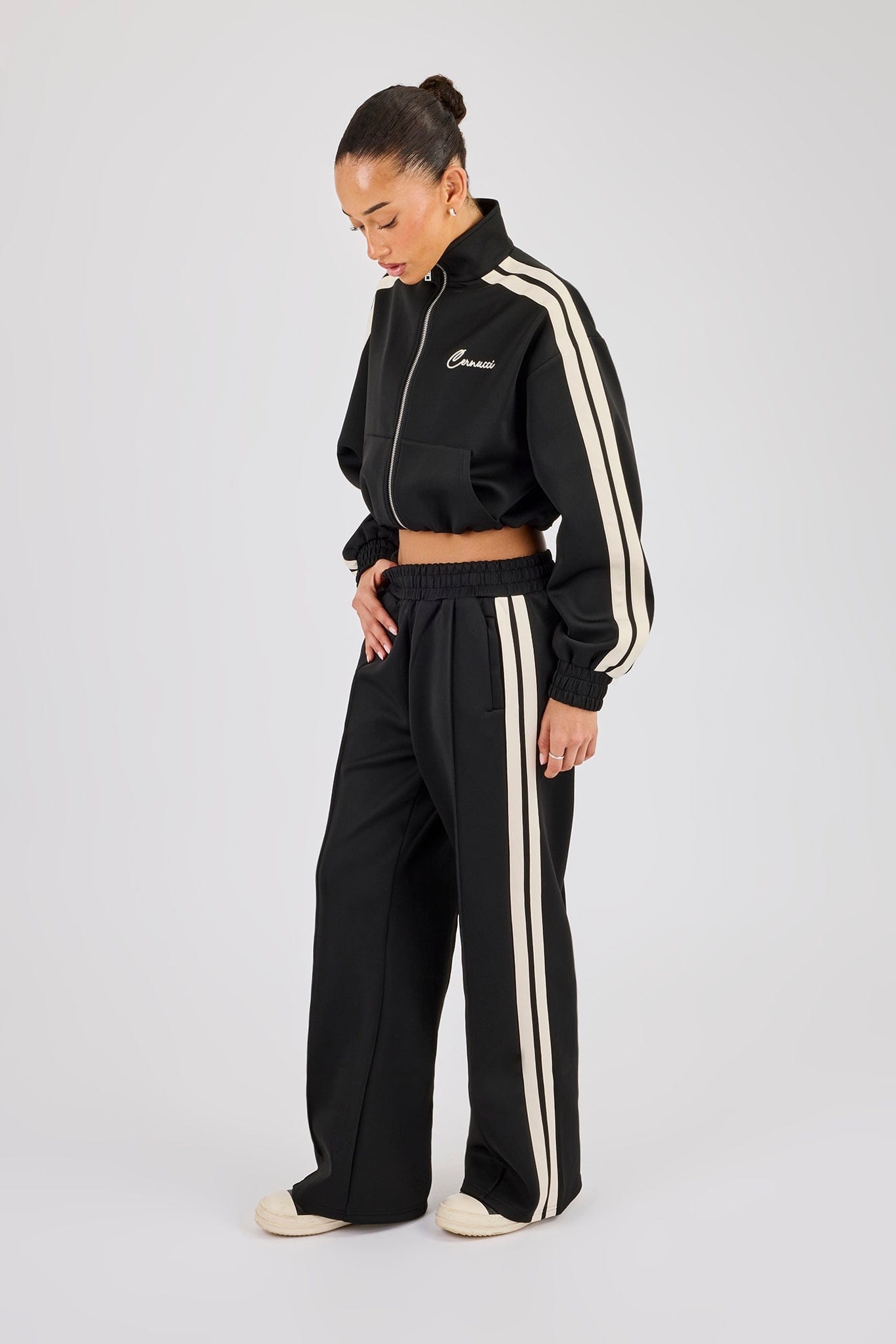Taping Cropped Funnel Neck Jacket - Black - Kick Game