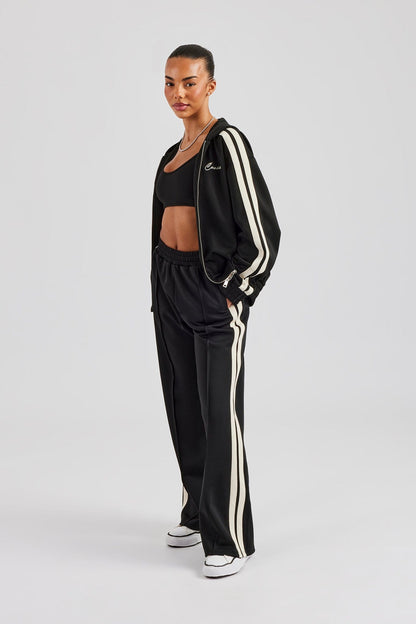 Taping Wide Leg Track Pant - Black - Kick Game