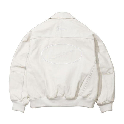 Supreme x Nike Leather Varsity Jacket 'White' - Kick Game