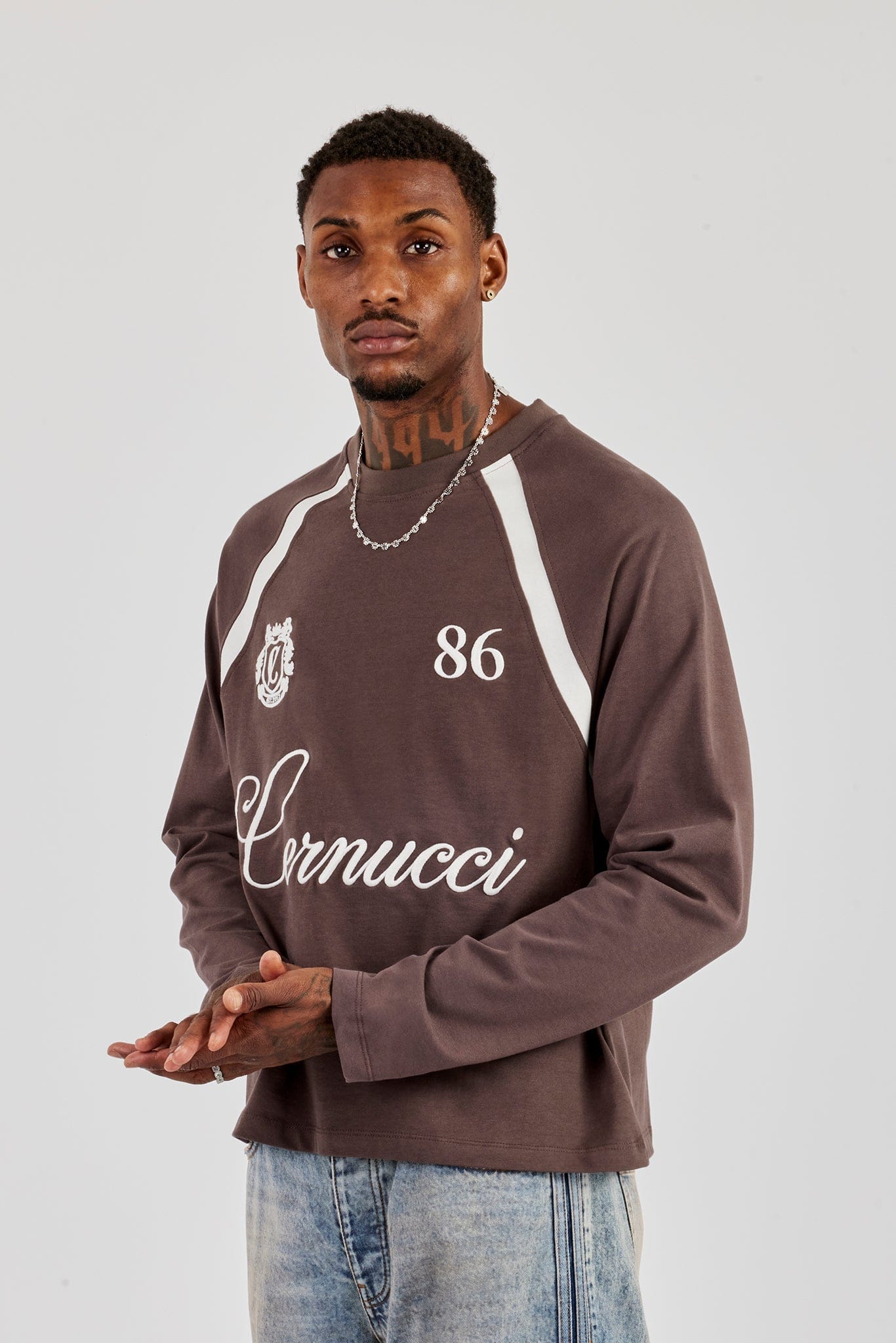 Long Sleeve Contrast Panel T-Shirt - Coffee - Kick Game